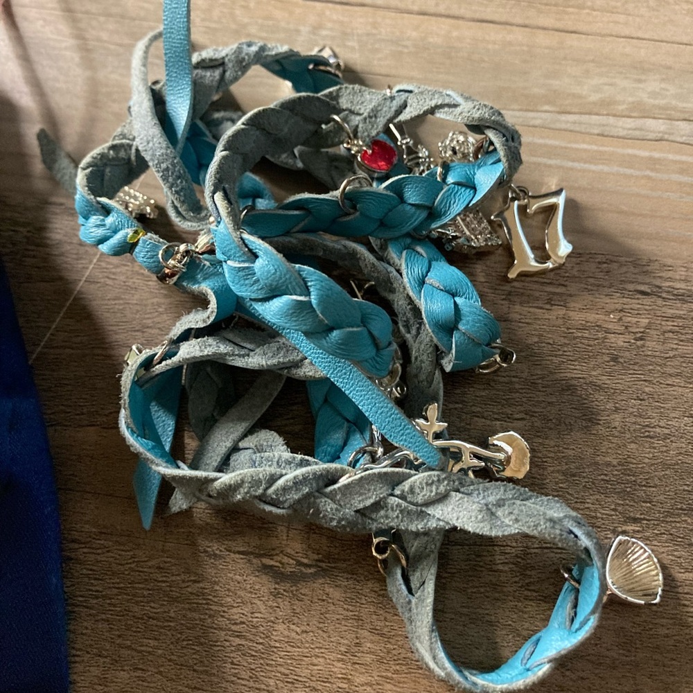 Kidada Disney Couture Princess Silver tone Charms Wrap Bracelet w Blue Leather